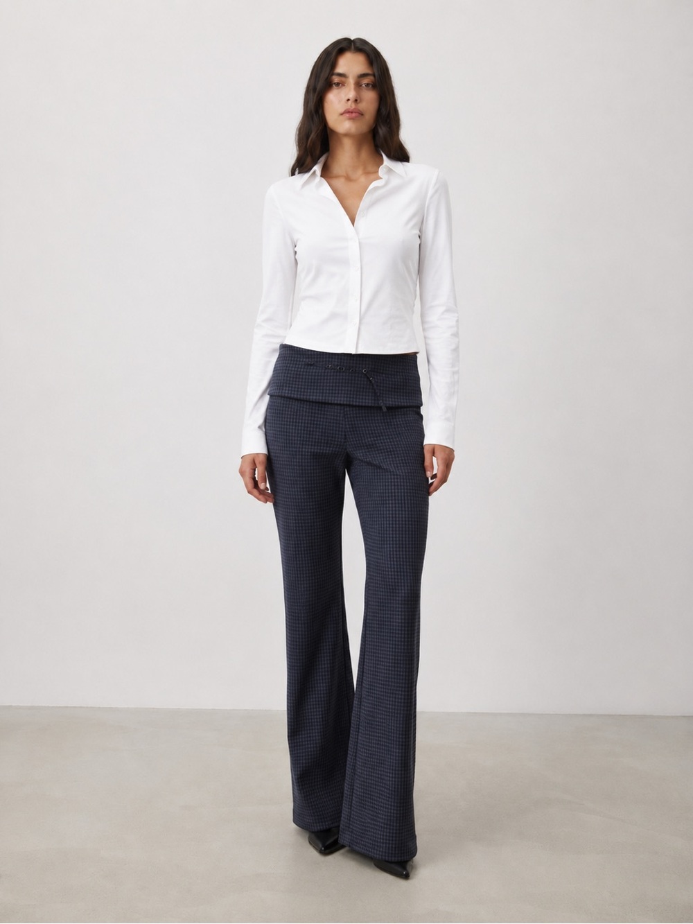 ZARA INDIGO CHECK BELTED PANTS SIZE M